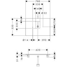 hansgrohe Xelu Q Plan stratifié 780/550 percé au centre pour vasque Xuniva avec trou pour robinet, Noyer foncé