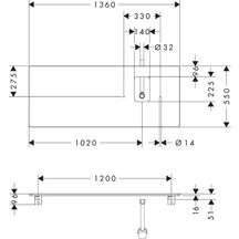 hansgrohe Xelu Q Plan stratifié 1360/550 percé à droite pour vasque Xuniva avec trou pour robinet, Gris mat