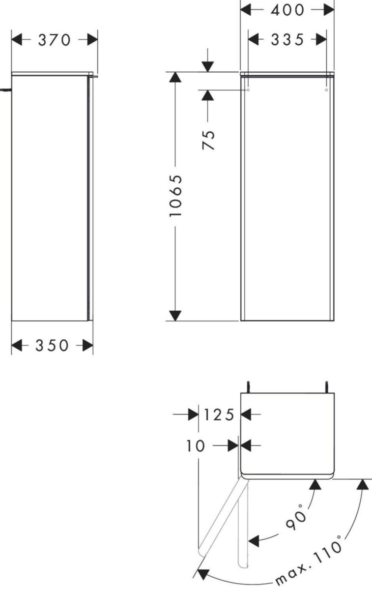 hansgrohe Xelu Q Demi-colonne 400/350 Noyer foncé, charnière de porte gauche, Finition de la poignée: Chrome