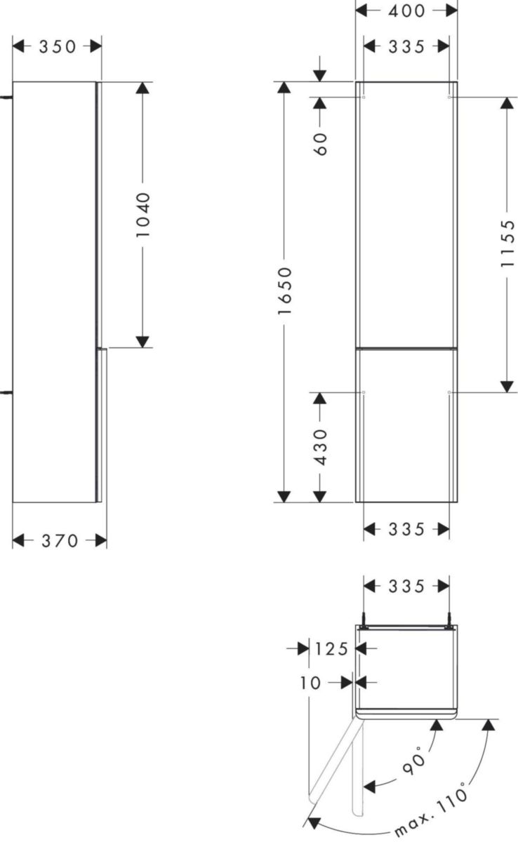 hansgrohe Xelu Q Colonne 400/350 Chêne clair naturel, charnière de porte gauche, Finition de la poignée: Chrome