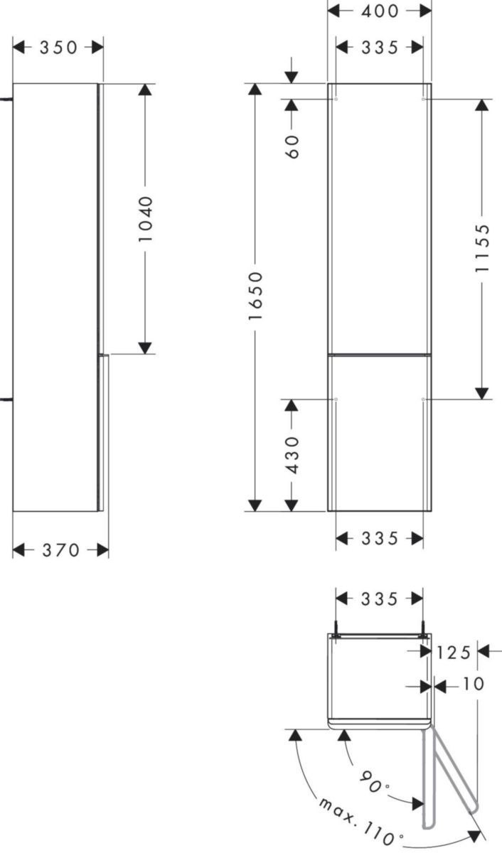 hansgrohe Xelu Q Colonne 400/350 Gris mat, charnière de porte droite, Finition de la poignée: Chrome