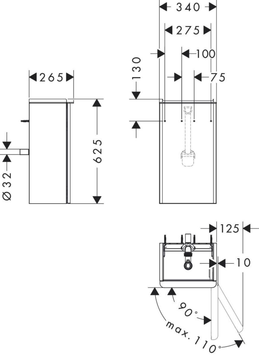 hansgrohe Xelu Q Meuble bas pour lave-mains 340/245, caisson Gris mat, charnière de porte droite, Finition de la poignée: Blanc mat