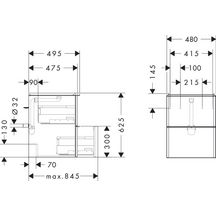 hansgrohe Xelu Q Meuble bas pour lave-mains 480/475 avec 2 tiroirs, caisson Chêne clair naturel, Finition de la poignée: Blanc mat