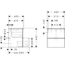 hansgrohe Xelu Q Meuble bas pour plan vasque 580/475 avec 2 tiroirs, caisson Noyer foncé, Finition de la poignée: Blanc mat