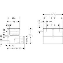 hansgrohe Xelu Q Meuble bas pour plan vasque 780/475 avec 2 tiroirs, caisson Noyer foncé, Finition de la poignée: Noir mat