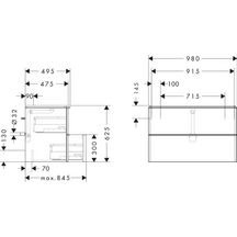 hansgrohe Xelu Q Meuble bas pour plan vasque 980/475 avec 2 tiroirs, caisson Blanc brillant, Finition de la poignée: Noir mat