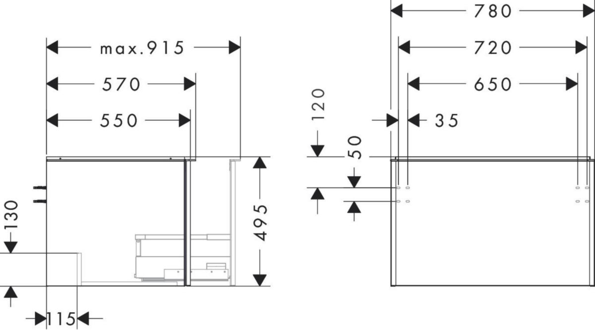 hansgrohe Xelu Q Meuble bas 780/550 pour lavabo à poser Xelu Q avec 1 tiroir, caisson Gris mat, Finition de la poignée: Chrome