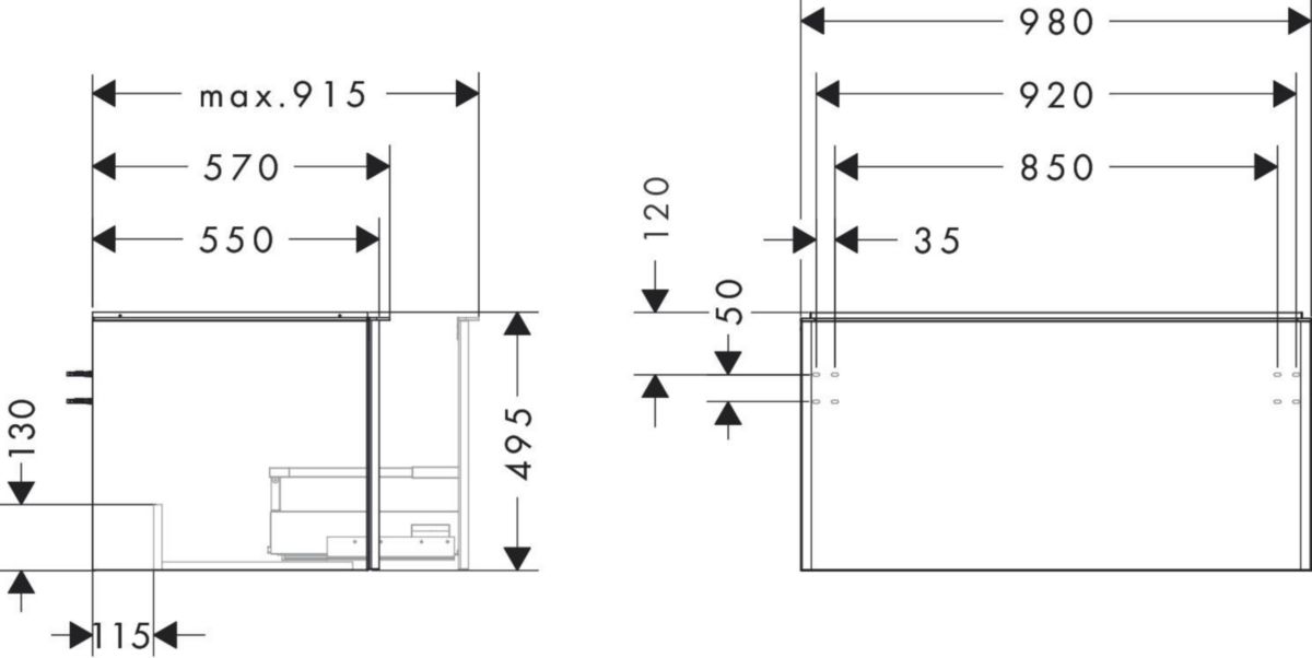 hansgrohe Xelu Q Meuble bas 980/550 pour lavabo à poser Xelu Q avec 1 tiroir, caisson Gris mat, Finition de la poignée: Blanc mat