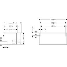 hansgrohe Xelu Q Meuble bas 1180/550 pour lavabo à poser Xelu Q avec 1 tiroir, caisson Blanc brillant, Finition de la poignée: Noir mat