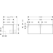 hansgrohe Xelu Q Meuble bas 1360/550 pour lavabo à poser Xelu Q avec 2 tiroirs, caisson Chêne clair naturel, Finition de la poignée: Blanc mat