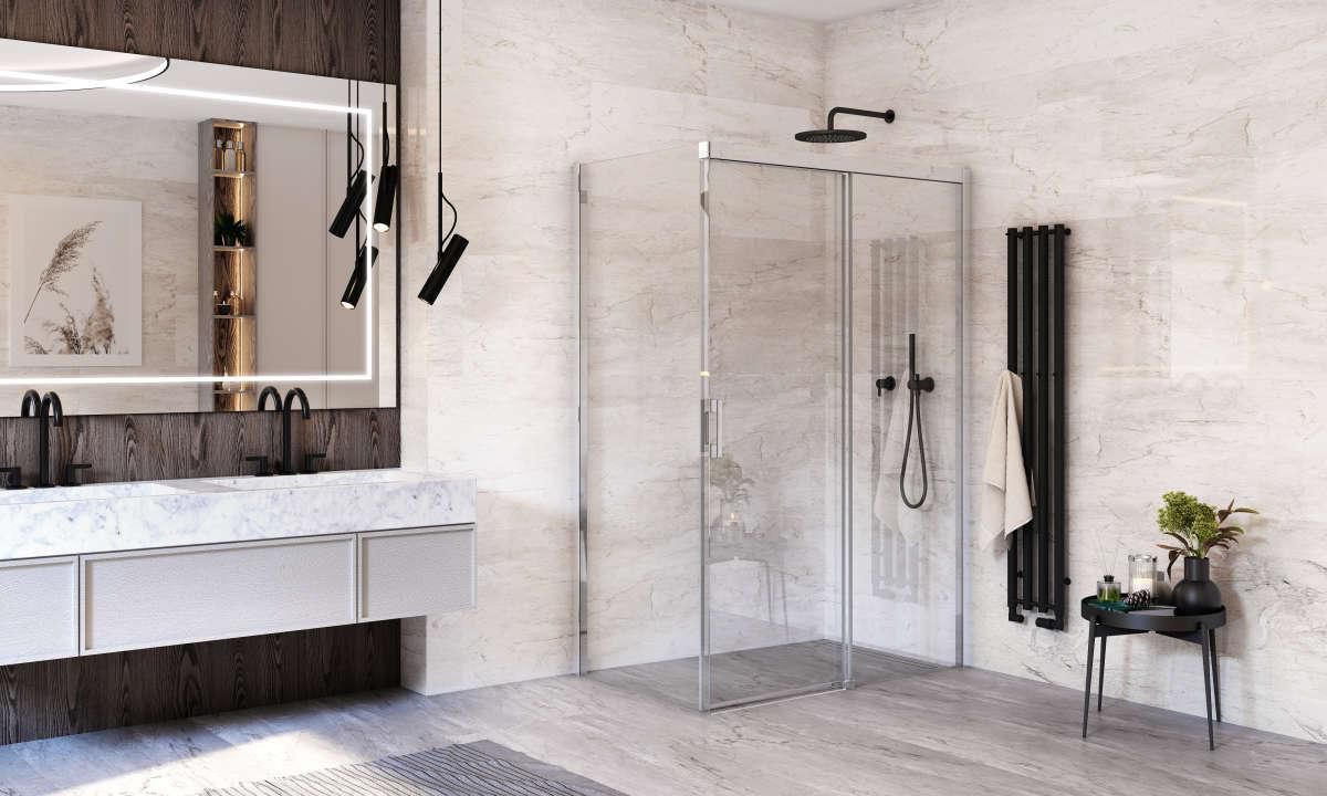 Paroi de douche Porte coulissante grande largeur 2 éléments, Série MELINA, MID2R180205VPE, largeur 180 cm, hauteur 205 cm, Profilé Argent Réf : 1403041331