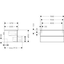 hansgrohe Xelu Q Meuble bas 980/550 pour vasque Xuniva avec 2 tiroirs, caisson Chêne clair naturel, Finition de la poignée: Chrome