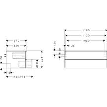 hansgrohe Xelu Q Meuble bas 1180/550 pour vasque Xuniva avec 2 tiroirs, caisson Noyer foncé, Finition de la poignée: Chrome