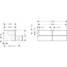 hansgrohe Xelu Q Meuble bas 1360/550 pour vasques Xuniva avec 4 tiroirs, caisson Noyer foncé, Finition de la poignée: Noir mat