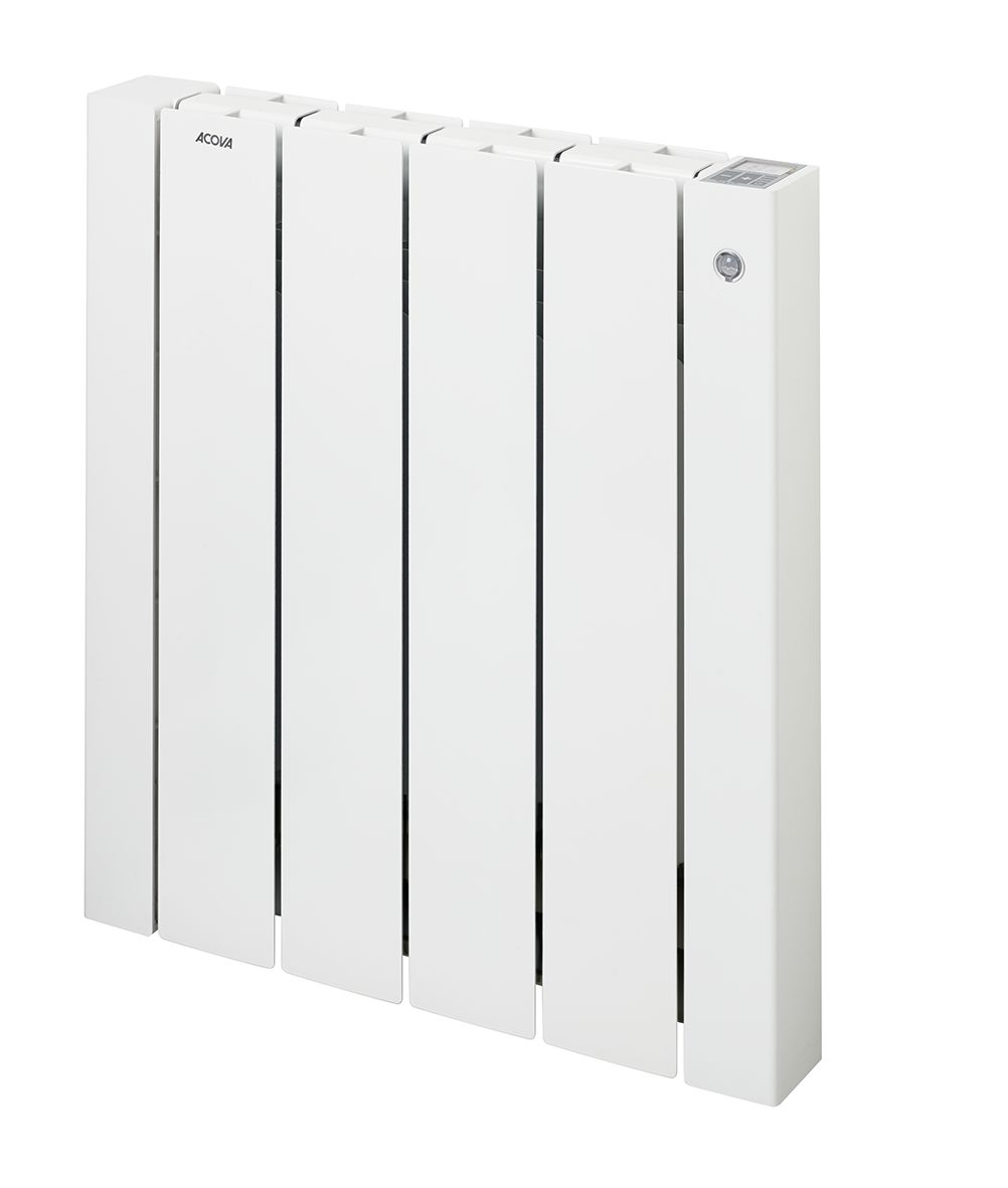 Radiateur électrique Acova Volga Plus , Régulation digitale + œil NF Perf, puissance 750W, hauteur 575 mm , largeur 528 mm , 4 éléments , Blanc RAL 9010 Réf. TAMH-075-053/CF