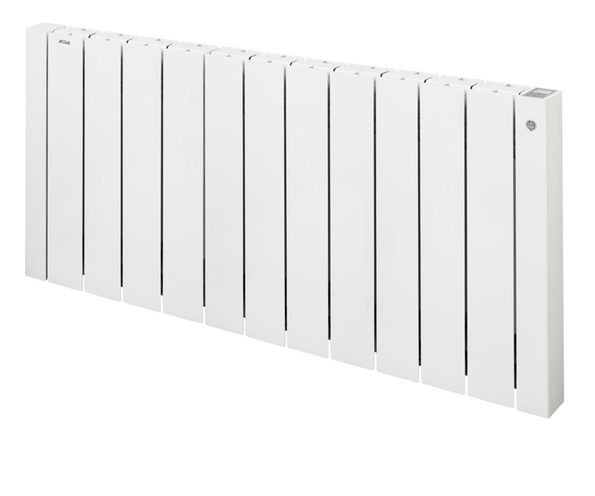 Radiateur électrique Acova Volga Plus , Régulation digitale + œil NF Perf, puissance 2000W, hauteur 575 mm , largeur 1228 mm , 11 éléments , Blanc RAL 9010 Réf. TAMH-200-123/CF