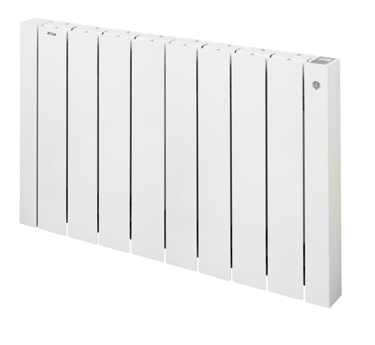 Radiateur électrique Acova Volga Plus , Régulation digitale + œil NF Perf, puissance 1500W, hauteur 575 mm , largeur 928 mm , 8 éléments , Blanc RAL 9010 Réf. TAMH-150-093/CF