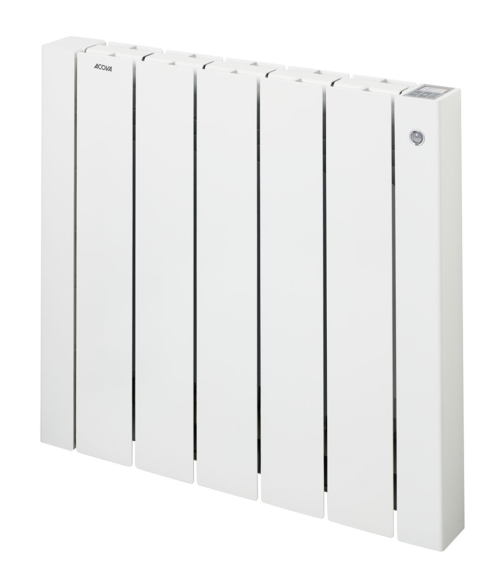 Radiateur électrique Acova Volga Plus , Régulation digitale + œil NF Perf, puissance 1000W, hauteur 575 mm , largeur 628 mm , 5 éléments , Blanc RAL 9010 Réf. TAMH-100-063/CF