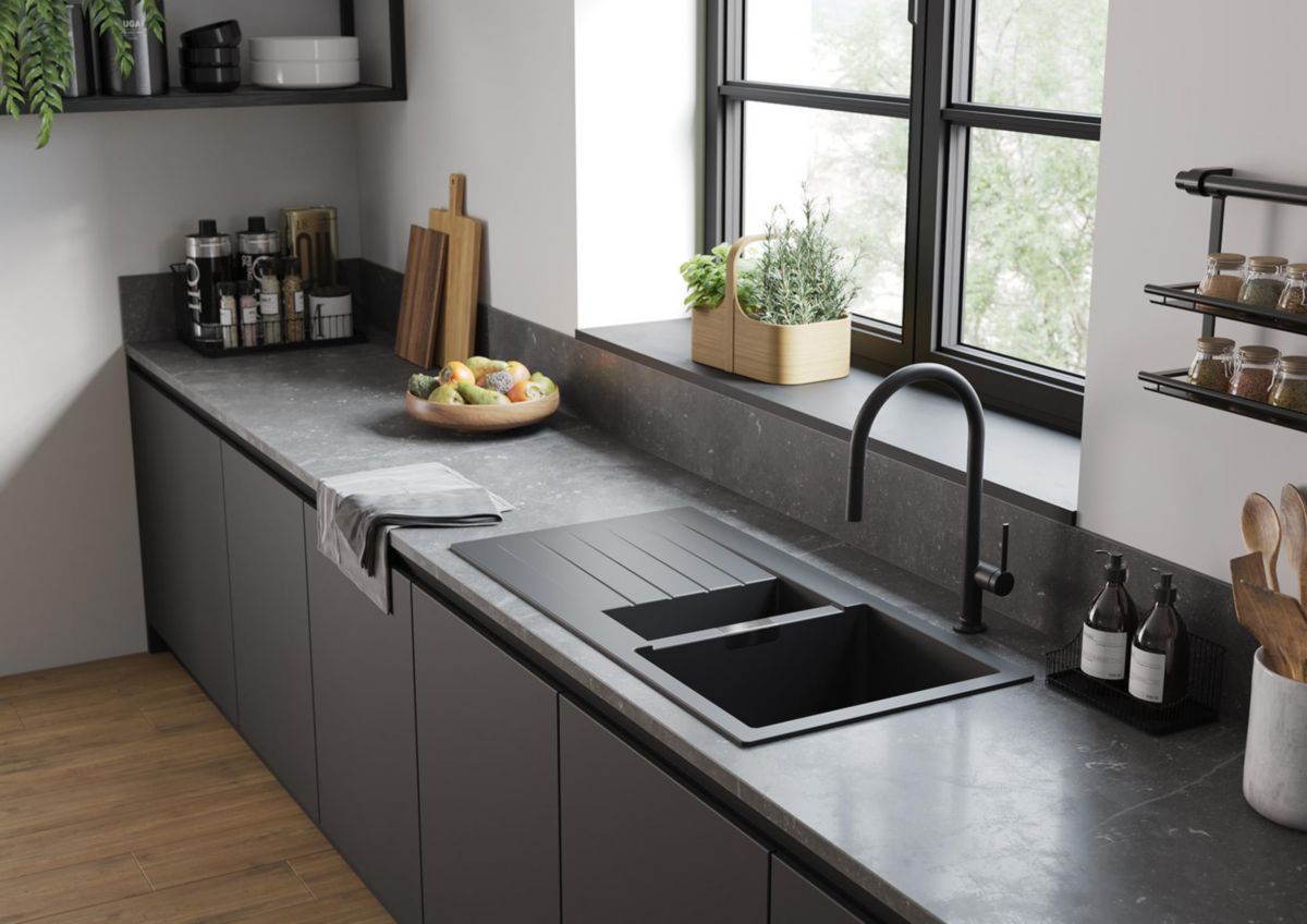 hansgrohe Talis M54 Mitigeur de cuisine 210, avec douchette extractible 1 jet, sBox, Noir mat