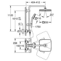 Colonne de douche Tempesta Cube 250 9,5l mitigeur thermostatique Chromé Réf. 26690001