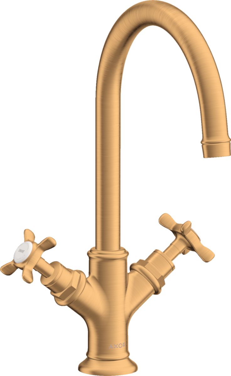 AXOR Montreux Mélangeur de lavabo 210 poignées croisillons avec tirette et vidage, Aspect doré brossé