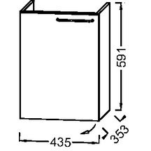 Meuble sous lave-mains. L43,5 x P35,3 x H59,1 cm. 1 porte à fermeture ralentie. Charnières à gauche. A commander avec le lave-mains EGN112. Mélaminé brillant Blanc Réf. EB2580G-R9-N18