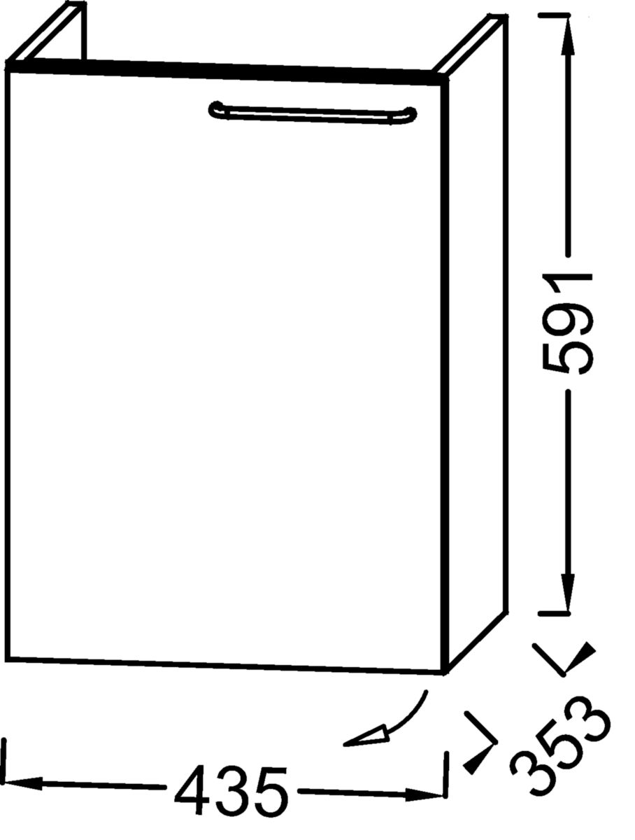 Meuble sous lave-mains. L43,5 x P35,3 x H59,1 cm. 1 porte à fermeture ralentie. Charnières à gauche. A commander avec le lave-mains EGN112. Mélaminé brillant Blanc Réf. EB2580G-R9-N18