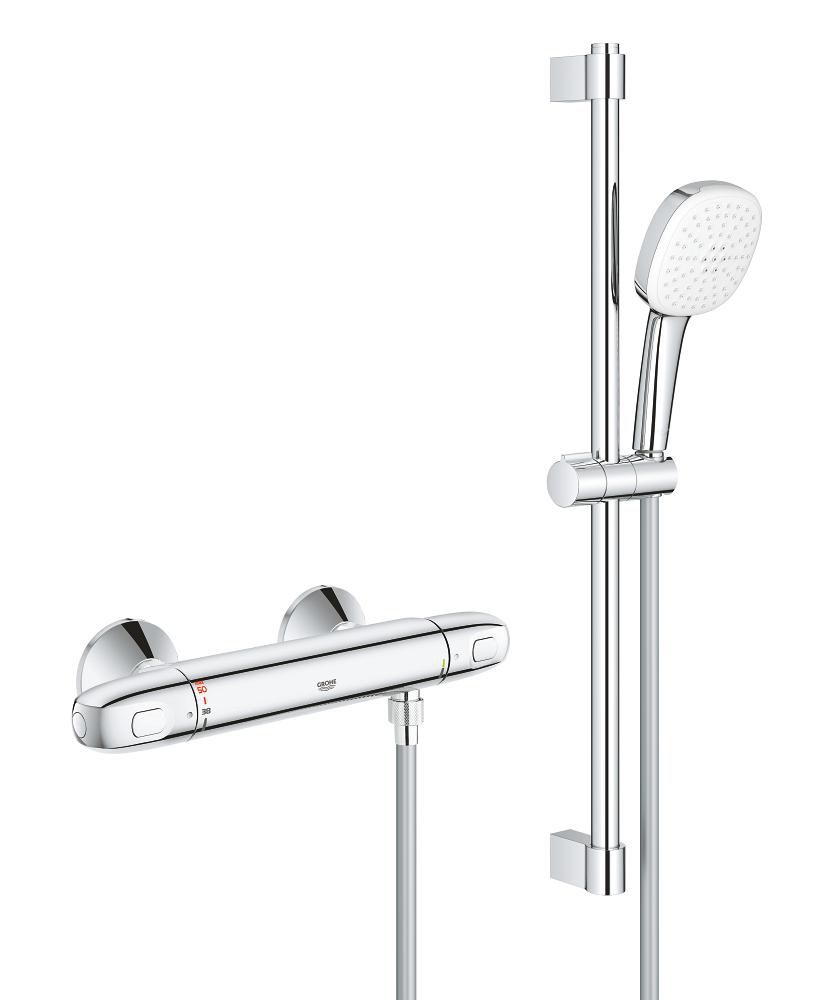 Combi-douche mitigeur Grohtherm 1000 avec ensemble douchette Tempesta Cube 110 2 jets 8l barre 600 Réf. 34825002