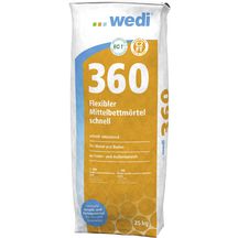 wedi 360 Mortier colle flexible à prise rapide, sac de 25kg. Il convient parfaitement aux applications de panneaux de construction wedi sur des plots avec chevillage consécutif