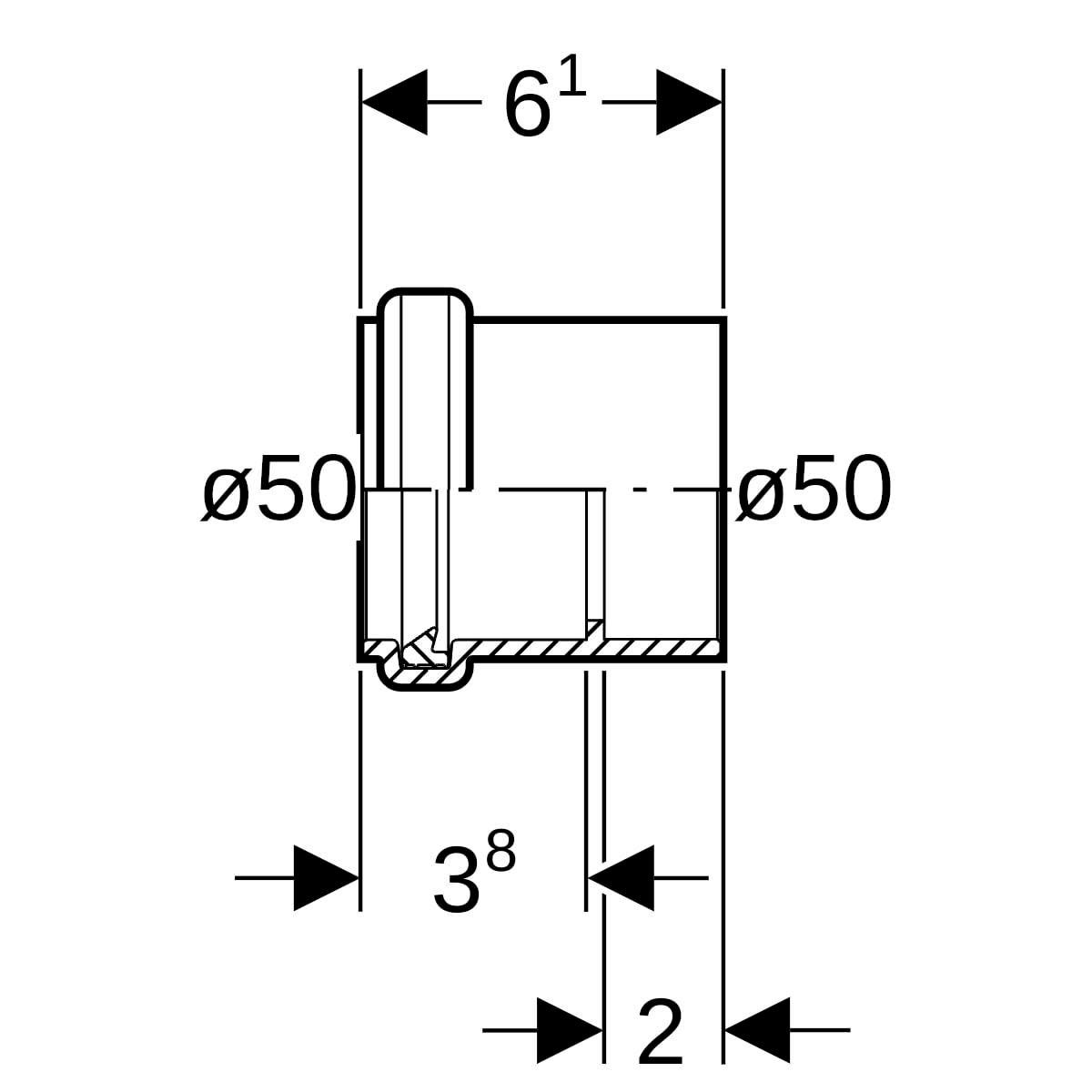 Adaptateur vidage bâti douche PE à joint, PVC à coller D50mm Réf 154.298.00.1