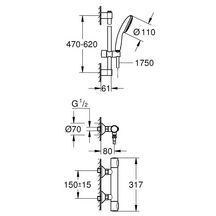 Grohtherm 500 douche avec ensemble Tempesta 110 1 jet 8l barre 600 Chromé Réf. 34808001