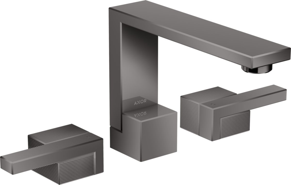 AXOR Edge Mélangeur de lavabo 3 trous 130, bonde push-open, coupe diamant, Noir chromé poli