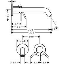 hansgrohe Tecturis S Mitigeur de lavabo encastré mural, bec 22.5 cm, bonde à écoulement libre, Bronze brossé