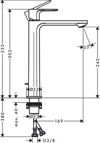 Mitigeur lavabo REBRIS S 240 CoolStart pour vasque à poser avec tirette et vidage Chromé : Réf : 72580000