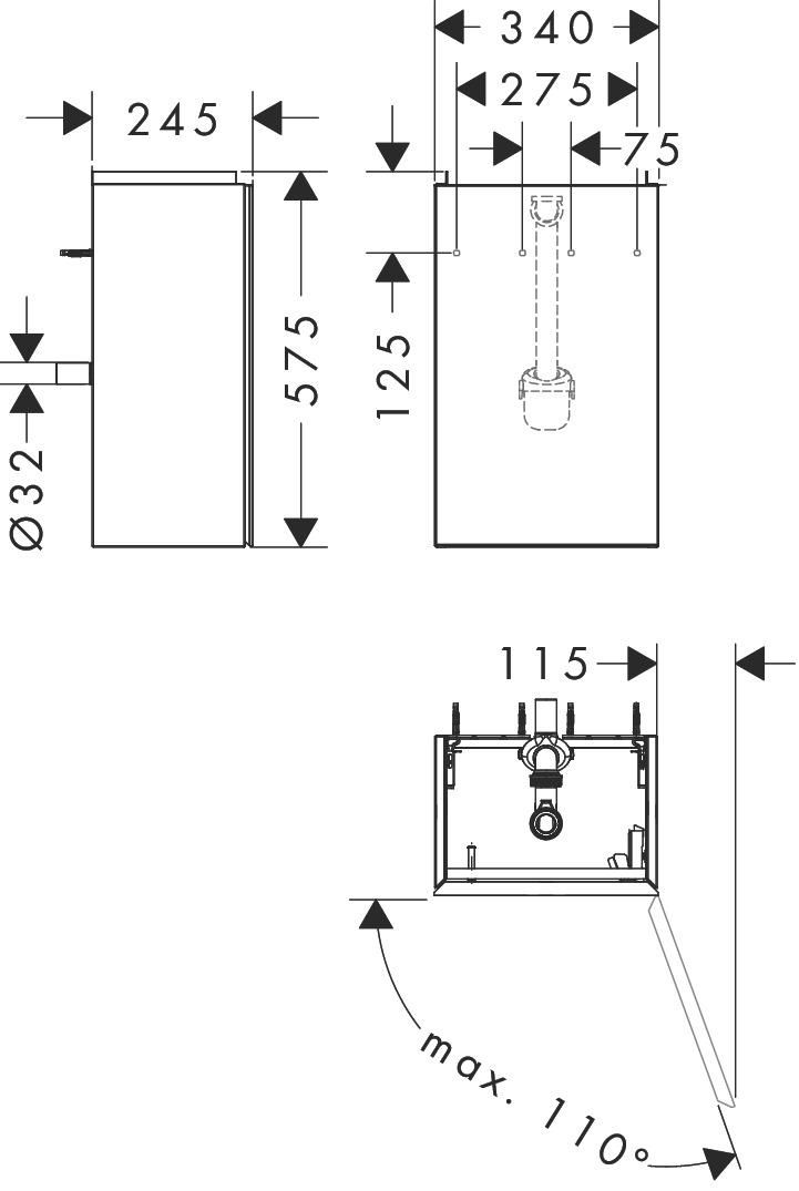 hansgrohe Xevolos E Meuble bas pour lave-mains 340/245 caisson Gris mat, charnière de porte droite, Façade: Bronze texturé