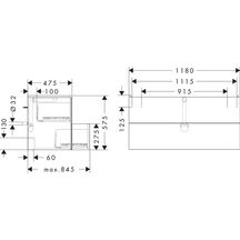 hansgrohe Xevolos E Meuble bas pour plan vasque 1180/475 avec 2 tiroirs caisson Blanc mat, Façade: Chêne foncé