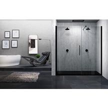 Porte de douche pivotante avec un fixe en alignement Young Gfl 117 extensibilité 117-121Cm verre trempé transparent profilés noir Réf : Y2GFL117-1H