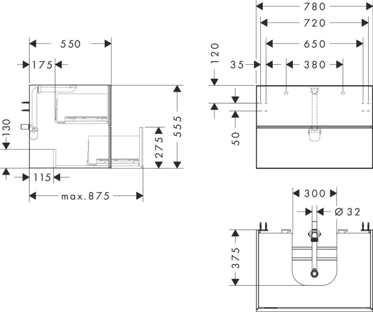 hansgrohe Xevolos E Meuble bas 780/550 pour lavabo à poser Xevolos E avec 2 tiroirs caisson Beige mat, Façade: Beige métallisé