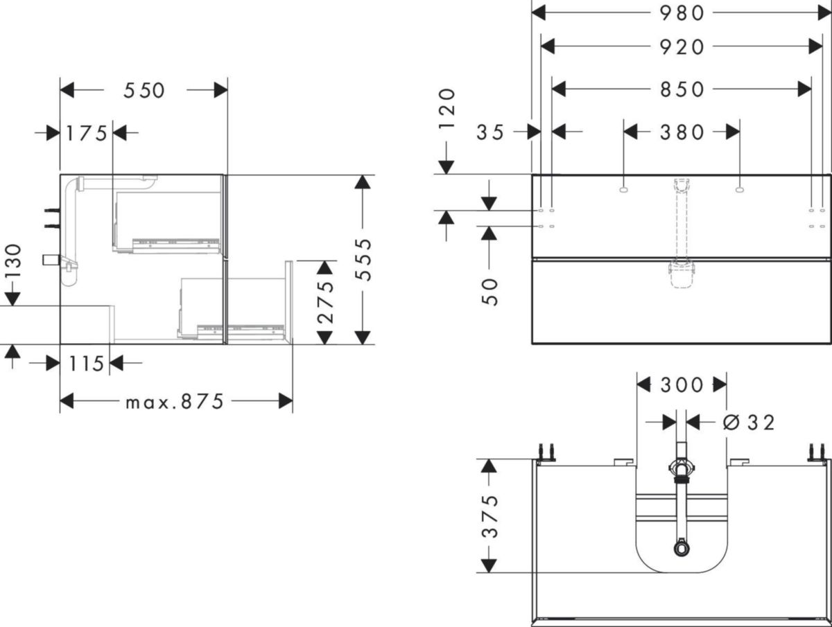 hansgrohe Xevolos E Meuble bas 980/550 pour lavabo à poser Xevolos E avec 2 tiroirs caisson Beige mat, Façade: Chêne foncé