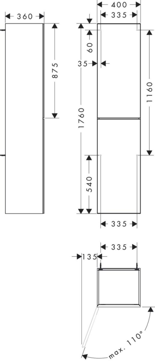 hansgrohe Xevolos E Colonne 400/360 Blanc mat, charnière de porte gauche, Façade: Chêne foncé