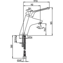 Mitigeur de lavabo à bec fixe hauteur sous bec 78,5 mm, saillie 110 mm. Manette ajourée sans vidage. Cartouche céramique diamètre 40 mm. Flexibles SPEX M10X1, raccordement EP G 3/8'', longueur 450 mm. Brise-jet étoile M24X1