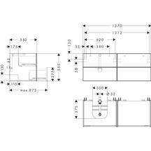 hansgrohe Xevolos E Meuble bas 1370/550 pour lavabo à poser Xevolos E à gauche avec 4 tiroirs caisson Beige mat, Façade: Chêne foncé