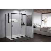 Porte de douche coulissante avec un fixe en alignement Zephyros 2.0 2P 156 Ext. 156-162Cm verre trempé transparent profilés blanc Mat Réf : ZEP22P156-1U