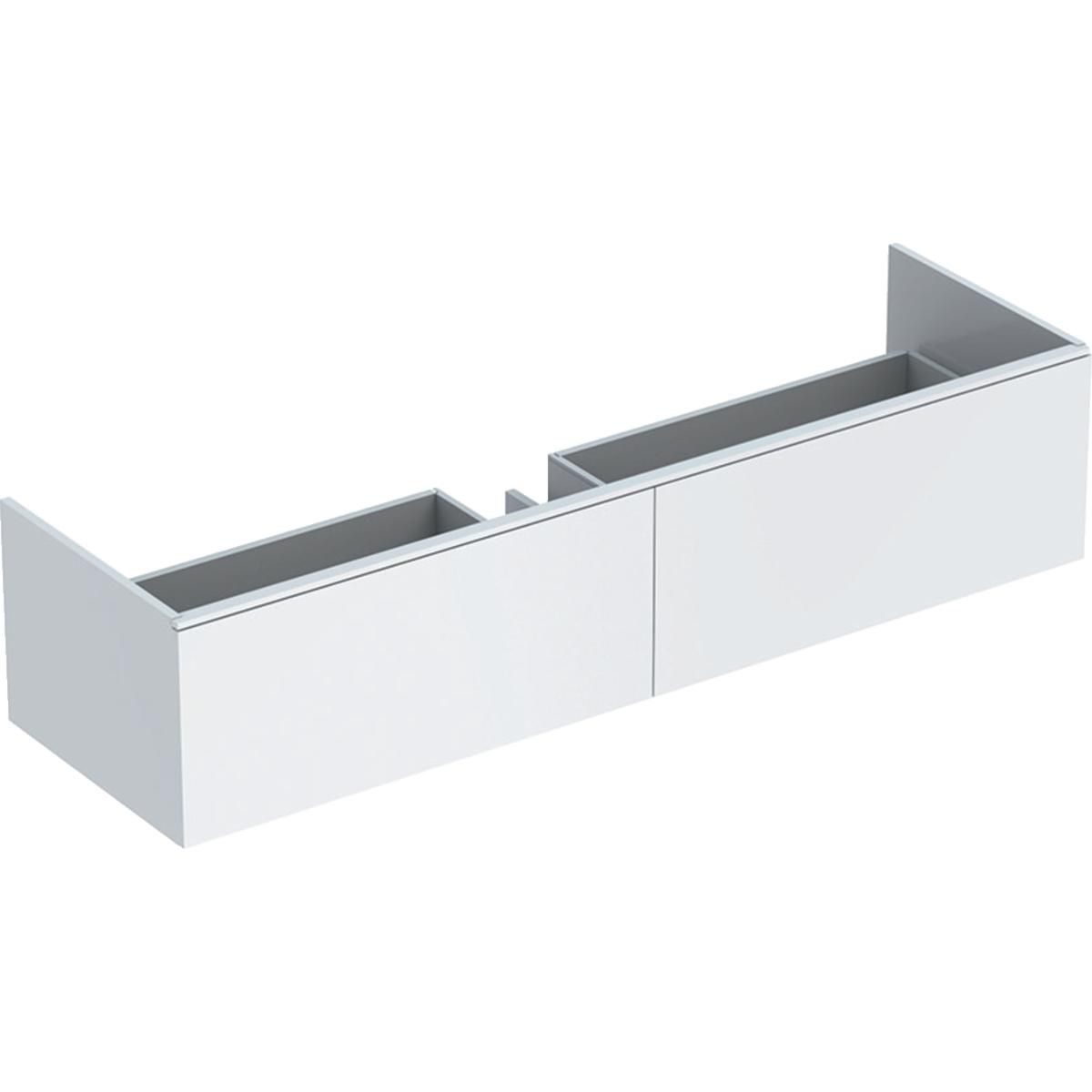 Meuble bas pour lavabo Geberit Xeno² en matériau minéral, avec deux tiroirs: Largeur 159.5cm, Hauteur 35cm, Profondeur 47.3cm, Blanc / Laqué mat