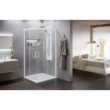 Paroi de douche accès d'angle 2 portes coulissantes + 2 fixes en alignement sans profilé bas (1 Côté) Zephyros 2.0 Ah version droite 97 extensibilité 97-100Cm verre trempé transparent profilés silver Réf : ZEP2AH97LD-1B