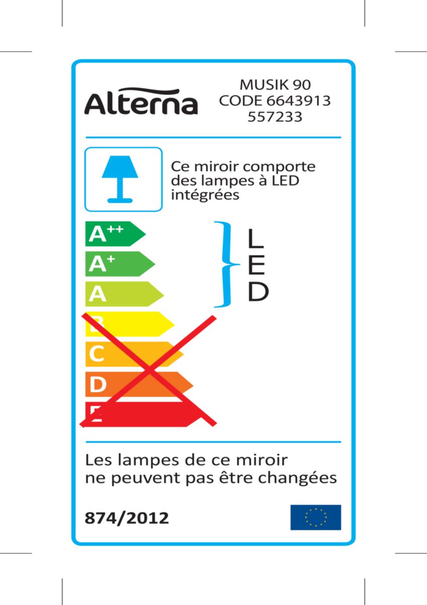 Miroir Alterna Musik éclairage LED bluetooth 90 x hauteur 80 cm