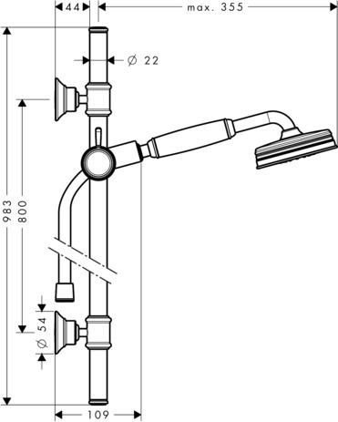 AXOR Montreux Set de douche 0,90 m avec douchette 100 1jet, Noir chromé poli