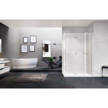 Porte de douche battante avec un fixe en alignement Young 2P 117 extensibilité 117-121Cm verre trempé transparent profilés blanc Mat Réf : Y22P117-1U