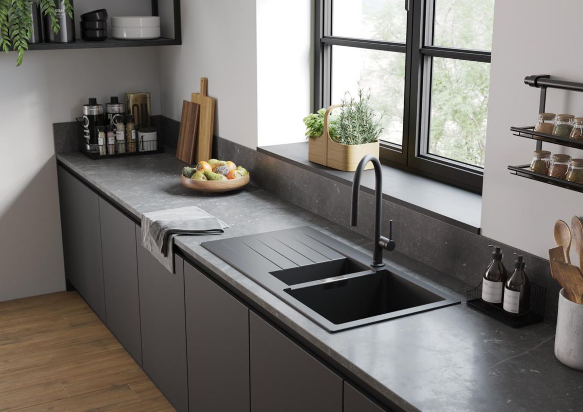 hansgrohe Talis M54 Mitigeur de cuisine 210, avec douchette extractible 1 jet, sBox, Noir mat