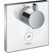 hansgrohe ShowerSelect Glass Set de finition en verre pour mitigeur thermostatique encastré haut débit avec une sortie permanente et un robinet d’arrêt, Blanc/Chromé